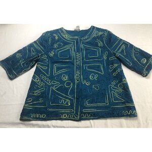 CATHERINES Cardigan Jacket Blue Green Woman Button Pattern Abstract Size 14/16 W